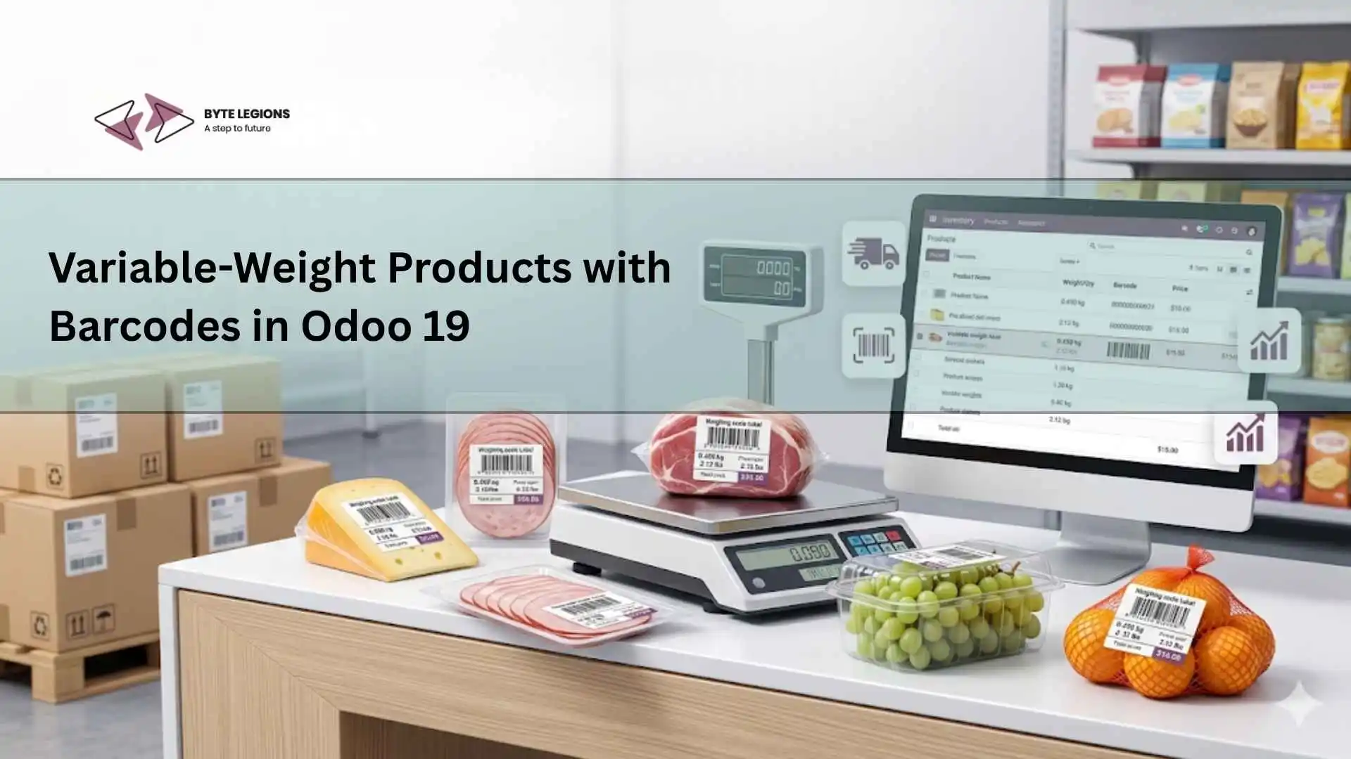 Variable-weight barcode workflow for manufacturing inventory in Odoo 19 with odoo customization services.