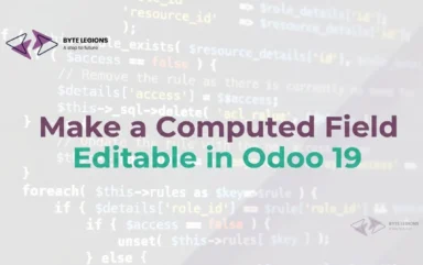 A functional consultant configuring an editable computed field with an inverse method in Odoo 19 for odoo customization services.