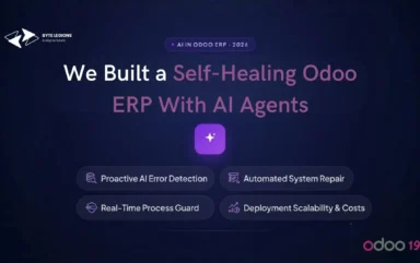 A diagram of a self-healing Odoo ERP where AI agents detect and fix errors automatically, powered by odoo customization services.